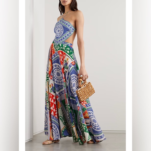 FARM Rio Dresses & Skirts - Farm Rio Pitta Cutout Embellished Printed Crepe De Chine Maxi Dress